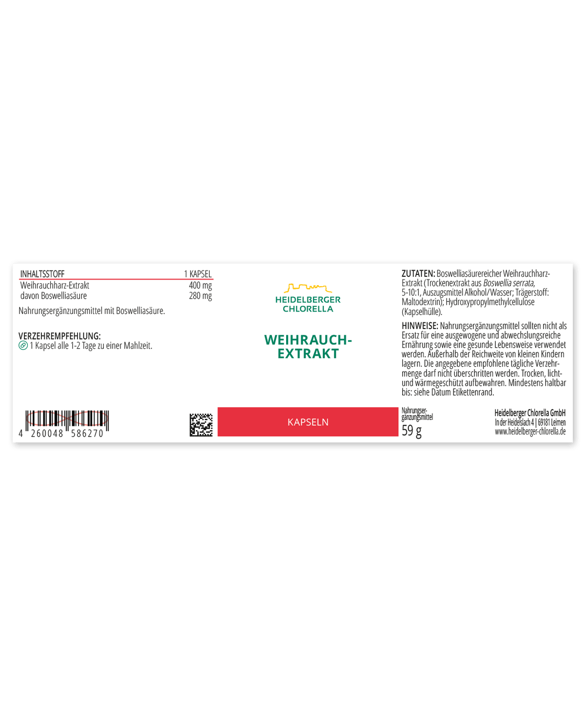 Weihrauch-Extrakt Kapseln -Heidelberger Chlorella GmbH