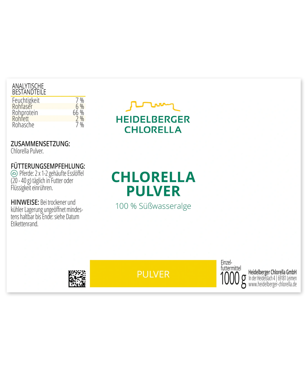 Chlorella Pulver Tierfutter