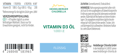 Vitamin D3 1.000 I.E. Öl -Heidelberger Chlorella GmbH