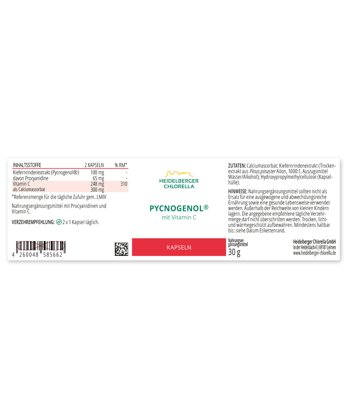 Pycnogenol® Kapseln -Heidelberger Chlorella GmbH