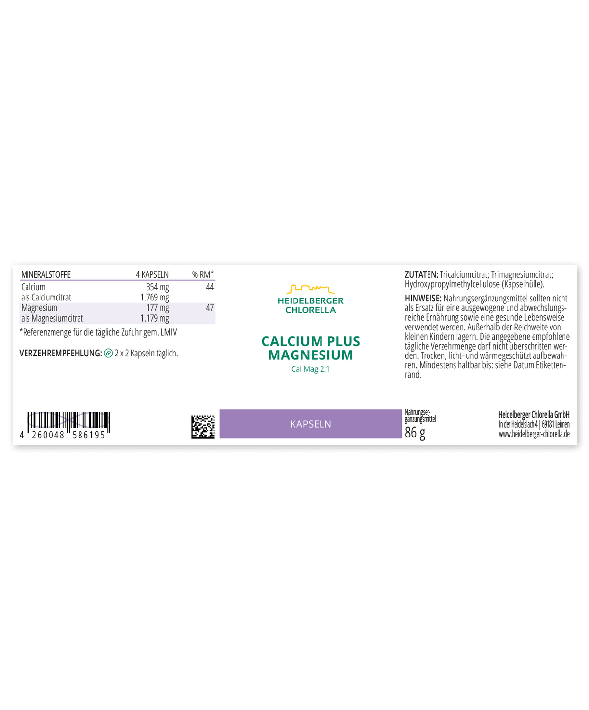 Calcium plus Magnesium Kapseln -Heidelberger Chlorella GmbH