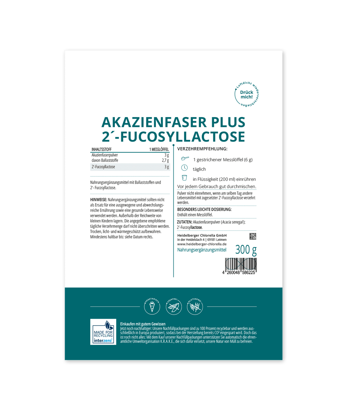 Akazienfaser plus 2´-Fucosyllactose Pulver -Heidelberger Chlorella GmbH