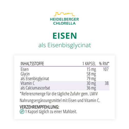 Eisen als Eisenbisglycinat Kapseln -Heidelberger Chlorella GmbH
