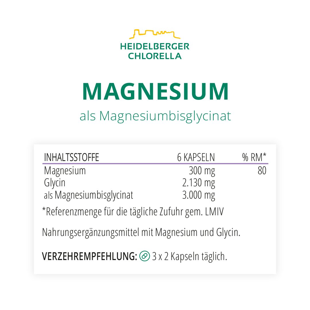 Magnesium als Magnesiumbisglycinat Kapseln -Heidelberger Chlorella GmbH