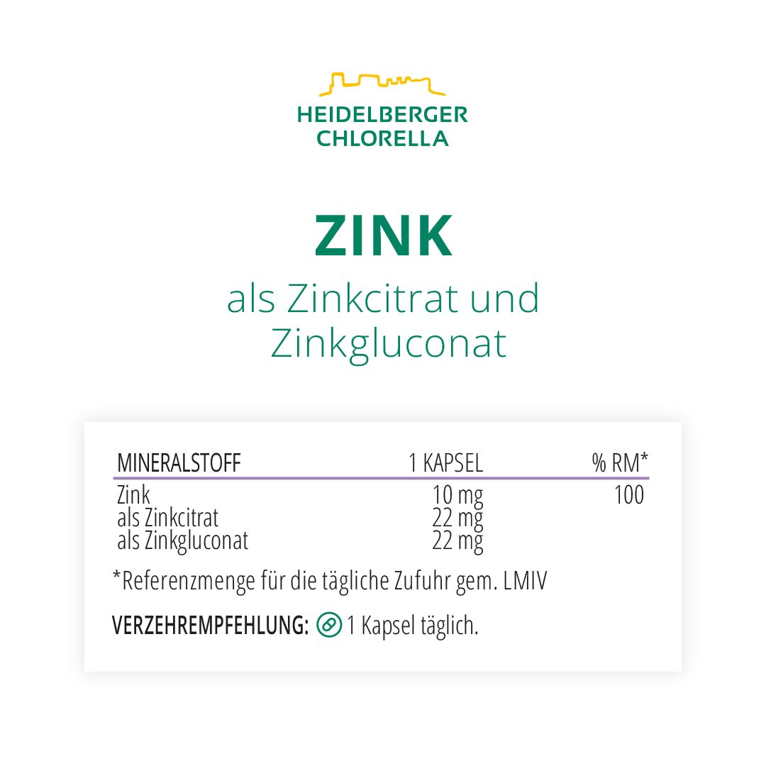 Zink als Zinkcitrat und Zinkgluconat Kapseln -Heidelberger Chlorella GmbH