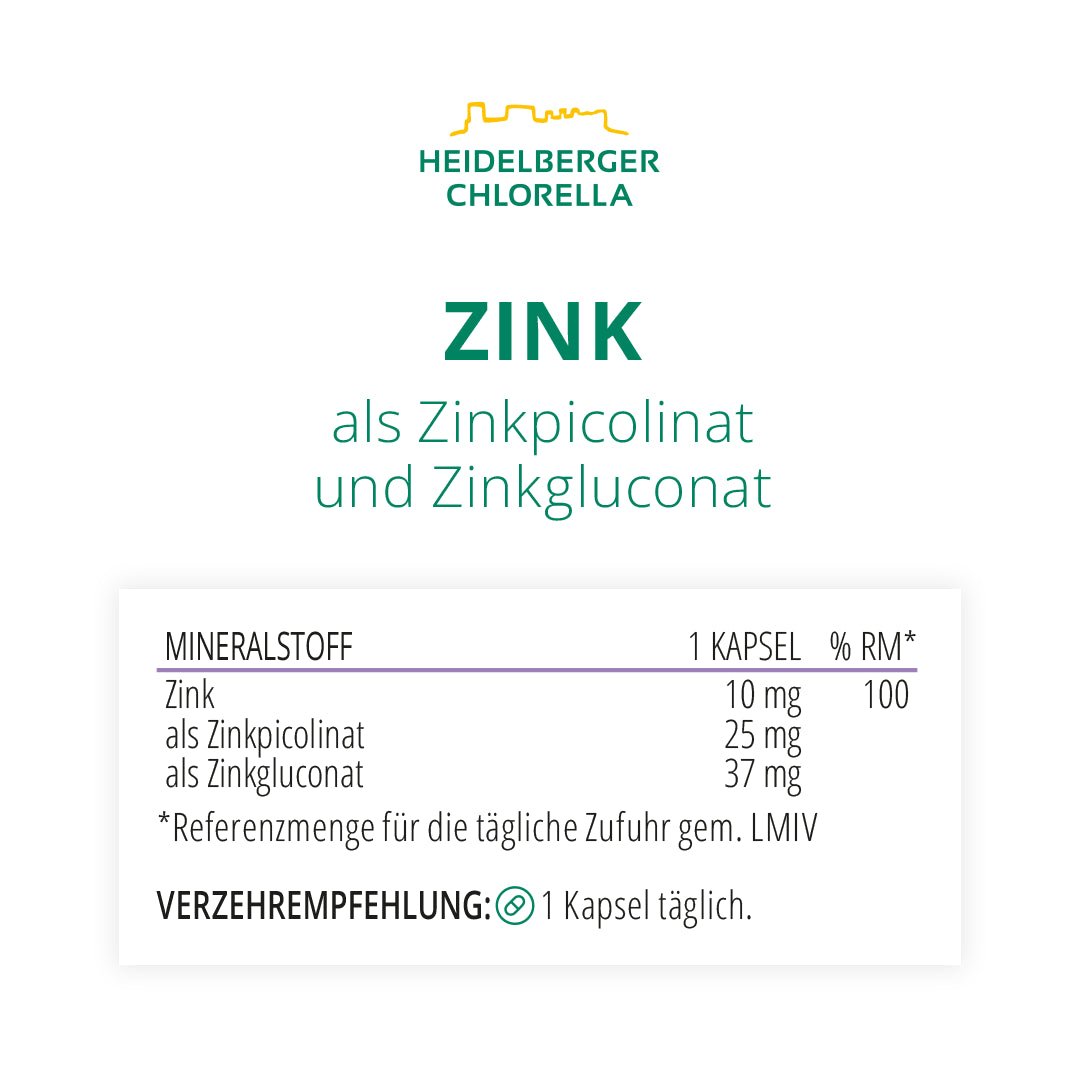 Zink als Zinkpicolinat und Zinkgluconat Kapseln -Heidelberger Chlorella GmbH