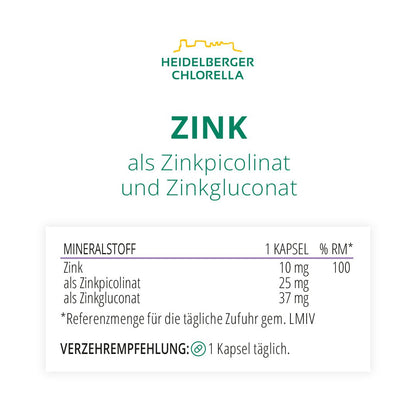 Zink als Zinkpicolinat und Zinkgluconat Kapseln -Heidelberger Chlorella GmbH