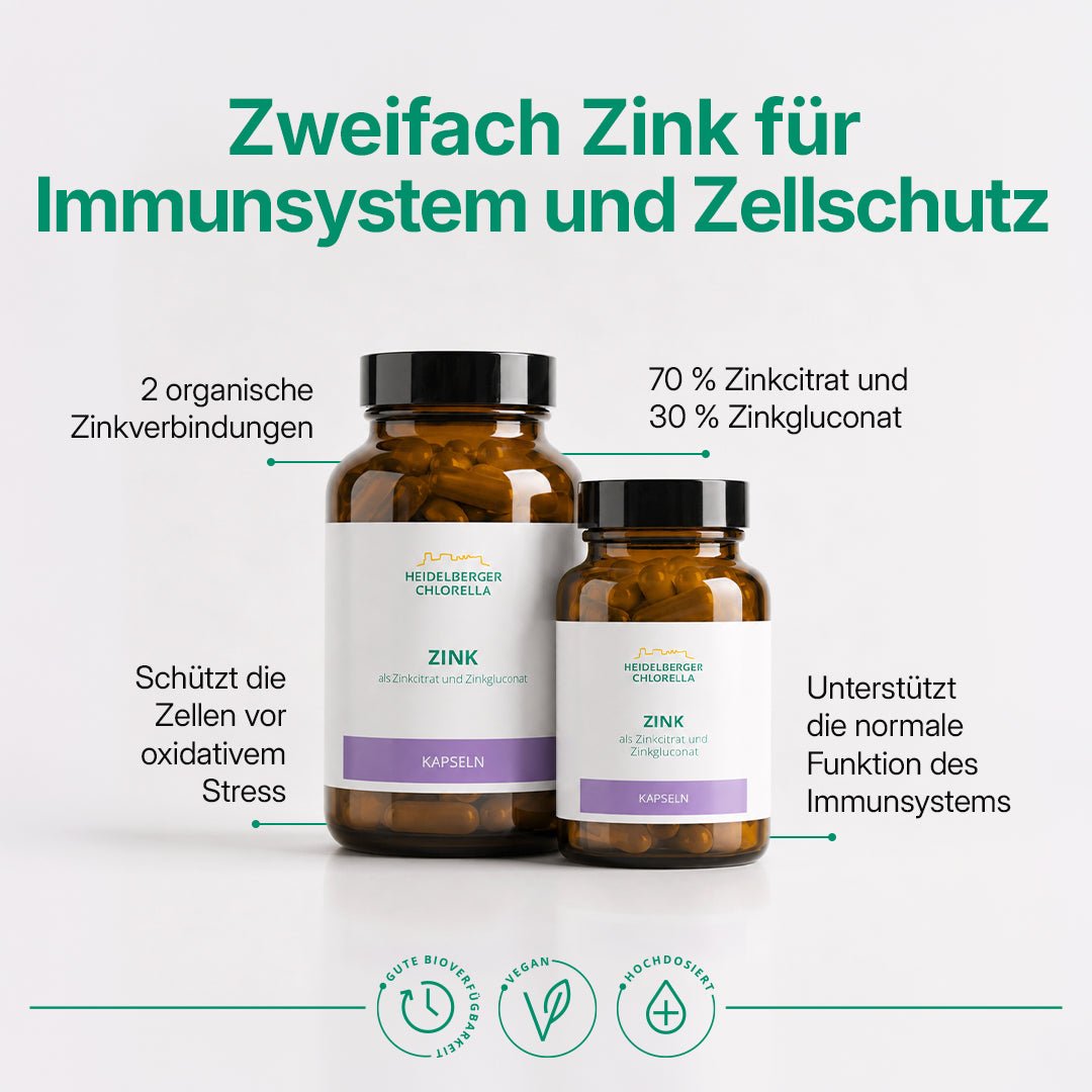 Zink als Zinkcitrat und Zinkgluconat Kapseln -Heidelberger Chlorella GmbH